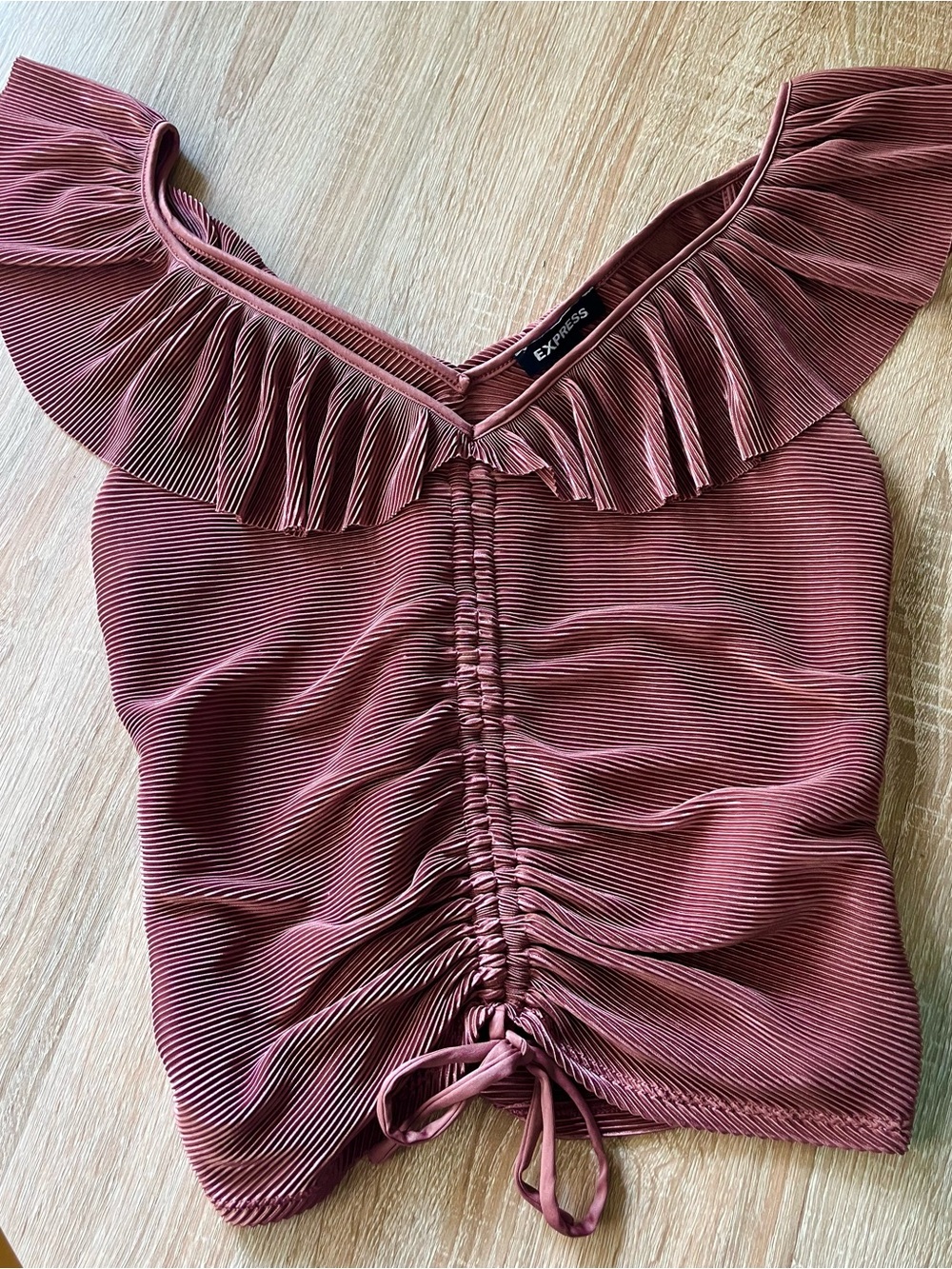 Express Mauve Ruffle Off-Shoulder Ruched Top, small